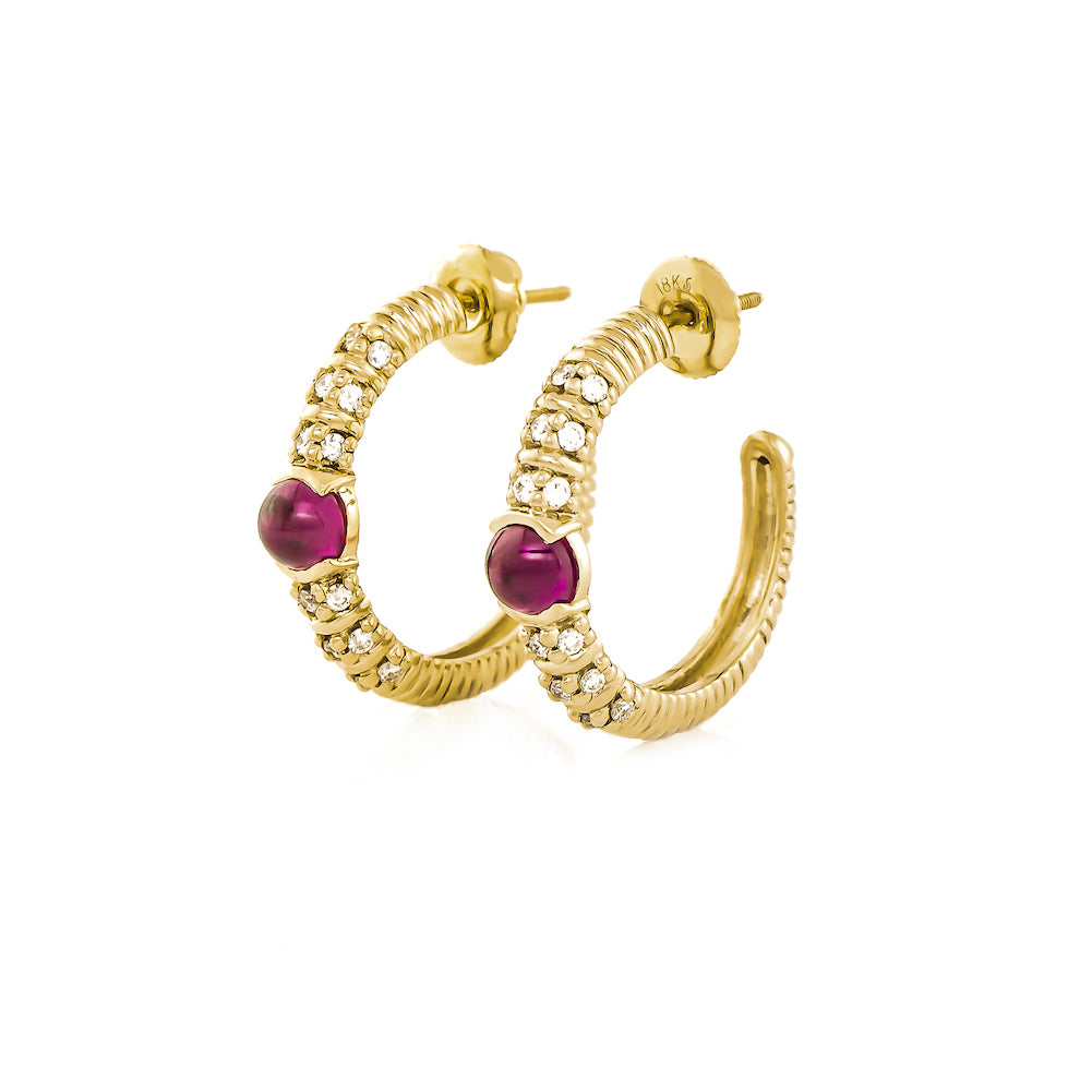 Blongy Medium Hoop Earrings in Yellow Gold and Rubies