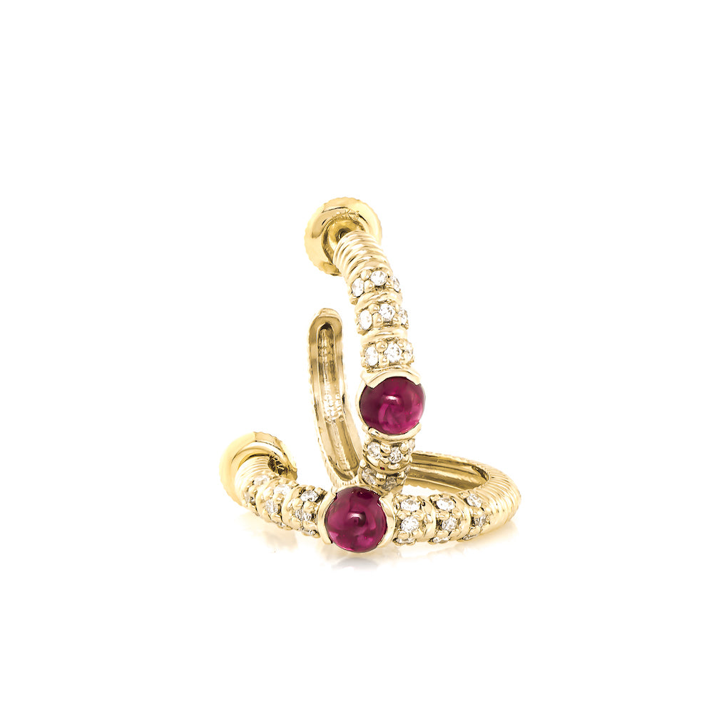 Blongy Medium Hoop Earrings in Yellow Gold and Rubies