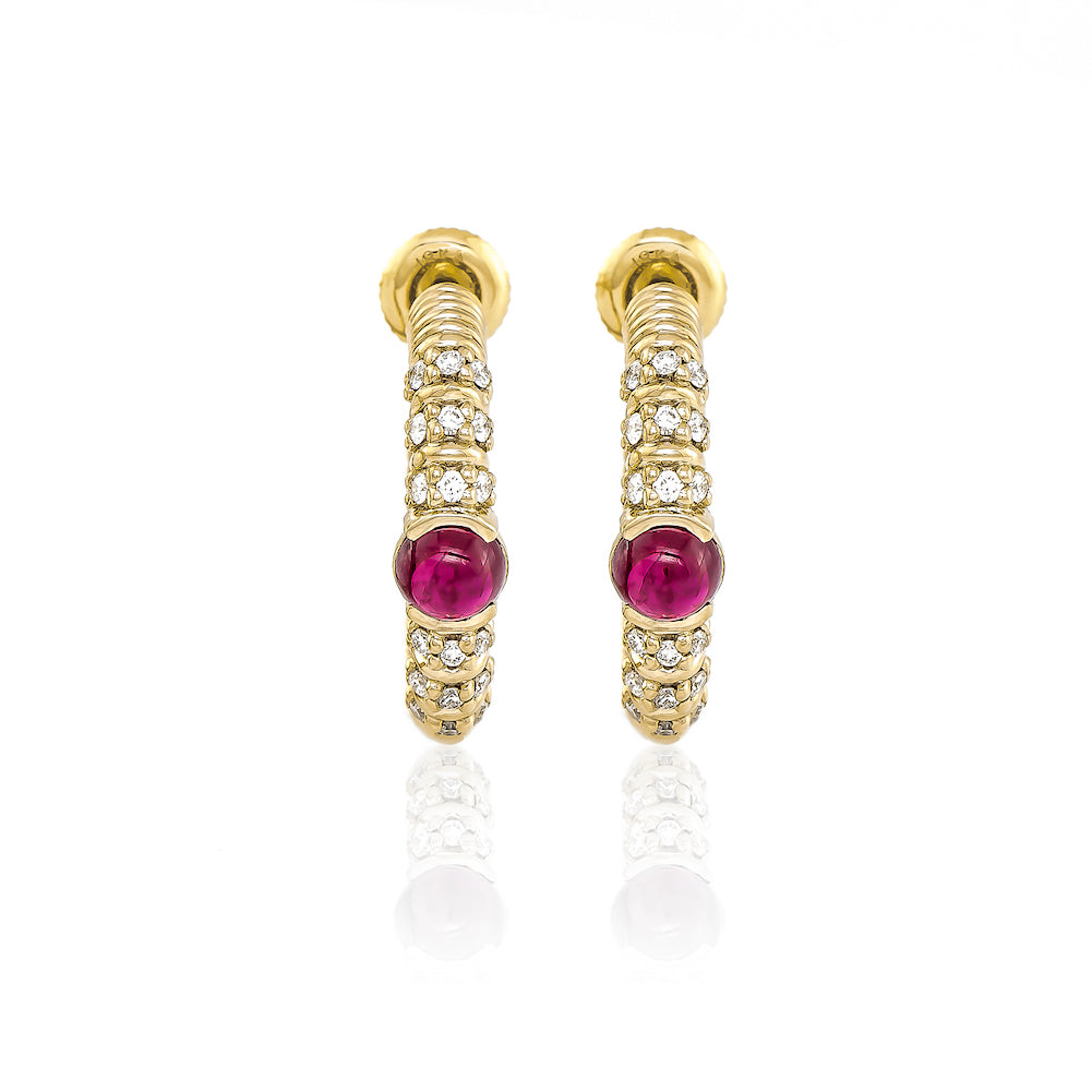 Blongy Medium Hoop Earrings in Yellow Gold and Rubies