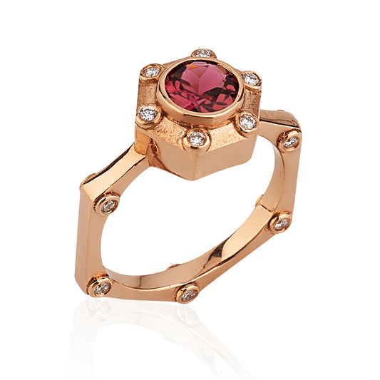 Hexy Ring in Rose Gold and Pink Tourmaline