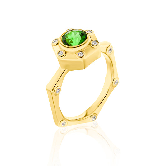 Hexy Ring in Yellow Gold and Green Tourmaline