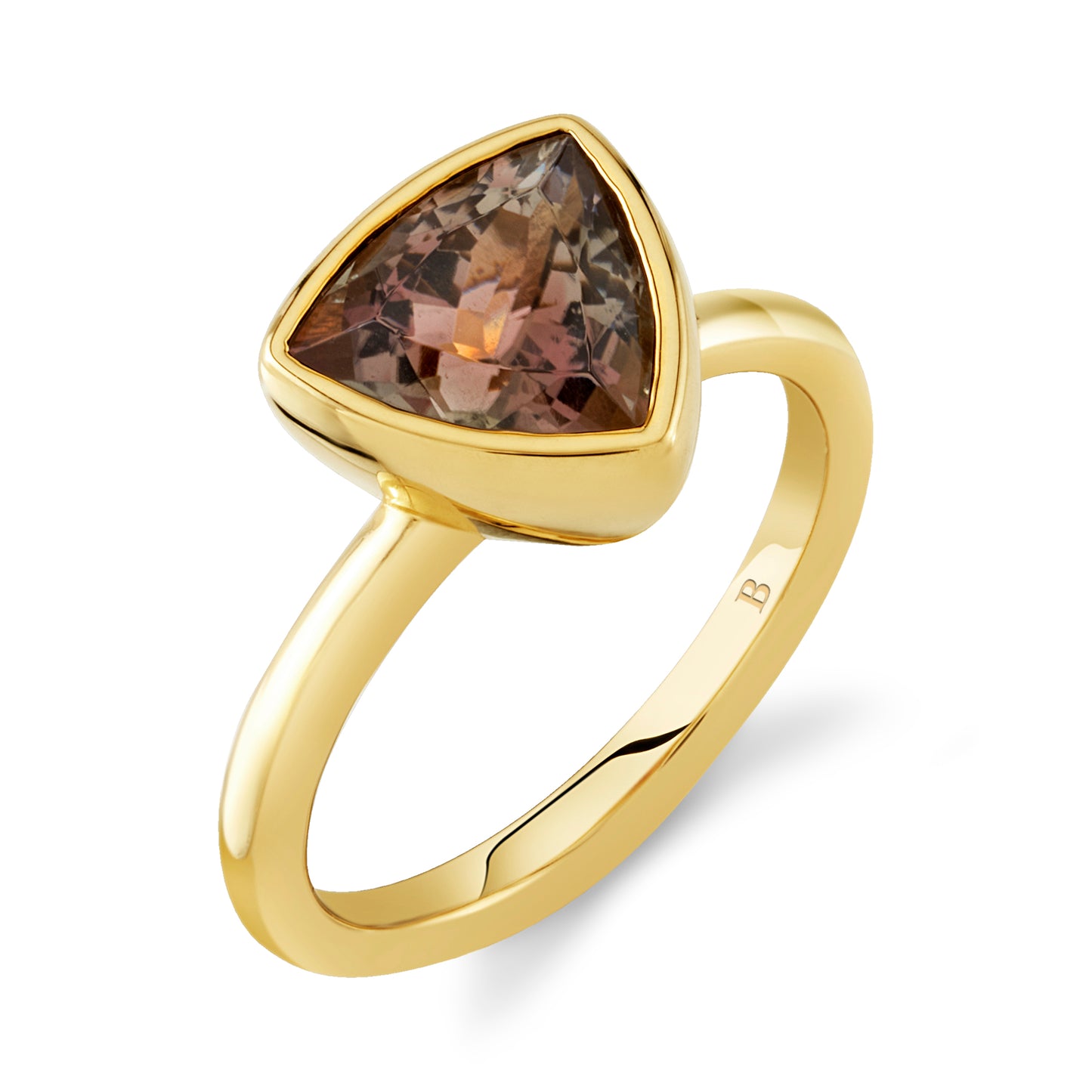 Khushi Trillion Ring in Yellow Gold and Grey Tourmaline